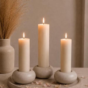 Modern Concrete Pillar Candle Holder, Minimalist Sculptural Home Decor