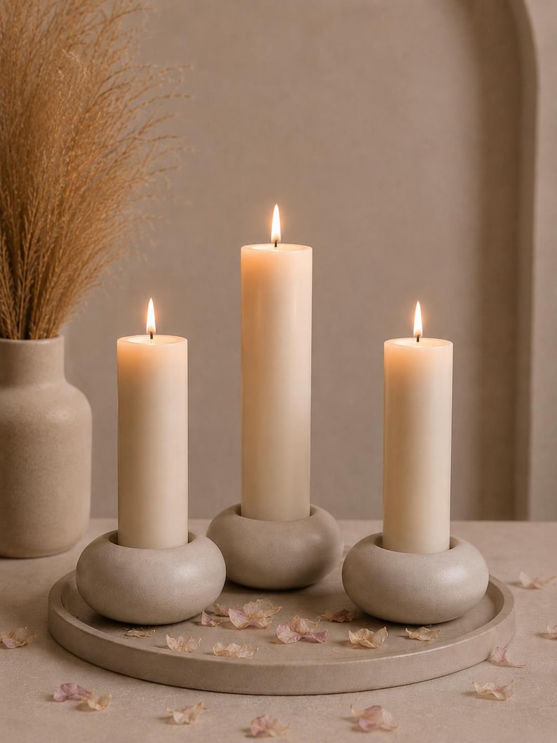 Modern Concrete Pillar Candle Holder, Minimalist Sculptural Home Decor