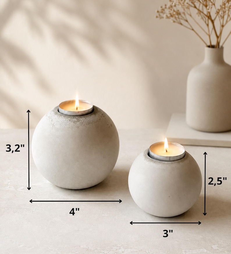 Round Tea Light Holder, Concrete Candle Holder for Table and Bathroom Decor