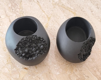 Halloween Candle Holder, Black Geode Concrete Decor for Gothic Table Styling