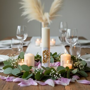Pearl Candle with Gold Accents for Elegant Table Decor and Wedding Centerpieces