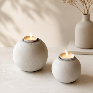 Round Tea Light Holder, Concrete Candle Holder for Table and Bathroom Decor