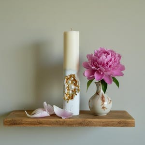Pearl Candle with Gold Accents for Elegant Table Decor and Wedding Centerpieces