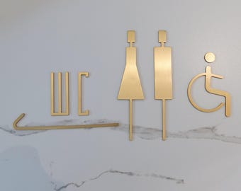 Custom Solid Brass Bathroom Signs, Male and Female Restroom Signs, Engraved Brass Restroom Signs, Personalized Signs, Elegant Restroom Signs