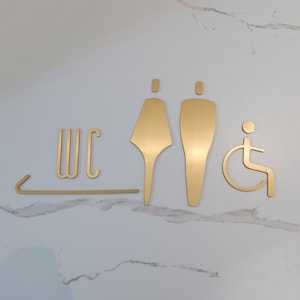 Personalized Brass Bathroom Signs,Men&#39;s and Women&#39;s Restroom Signs,Engraved Brass Restroom Signs,Elegant Metal Restroom Signs,Reminder Signs