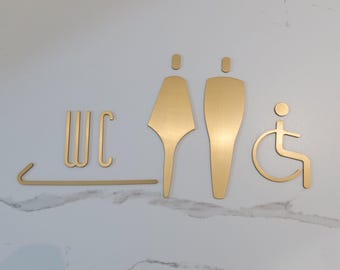 Personalized Brass Bathroom Signs,Men's and Women's Restroom Signs,Engraved Brass Restroom Signs,Elegant Metal Restroom Signs,Reminder Signs