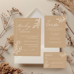 Boho Rustic Wedding Invitation Template Set, Wedding Invite Printable Boho Template Set, Neutral Wedding Invitation Set, Instant Download