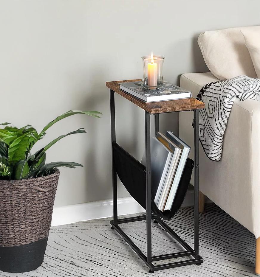 Slim Side Table Narrow End Table Bedside Tables Small Table Metal Frame ...