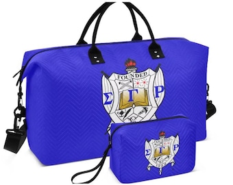 Sigma Gamma Rho Royal Blue & Gold Travel Duffel Bag Set with Cosmetic Pouch