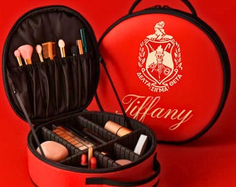 Personalized Delta Sigma Theta Makeup Bag | Custom DST Cosmetic Organizer | Sorority Gift