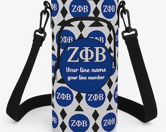 Personalized Zeta Phi Beta Tumbler Carrier – Royal Blue & White with Line Name