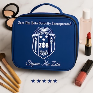 Stylish Zeta Phi Beta Makeup Organizer in Royal Blue Twill Oxford Fabric