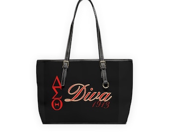 Delta Sigma Theta Diva 1913 Black Tote Bag, Sorority Gift, Greek Organization Handbag, DST Style Shoulder Bag