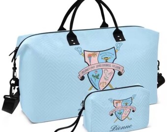 Gamma Phi Delta Weekender Bag Set: Floral or Blue Travel Duffel, Makeup Bag Gift