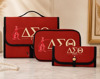 Delta Sigma Theta 3 Piece Cosmetic Bag Set | Hanging Toiletry Organizer, Travel Makeup Bag