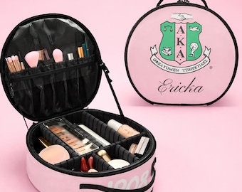 Personalized Alpha Kappa Alpha Makeup Bag | Pink & Green Cosmetic Case for Sorority Sisters