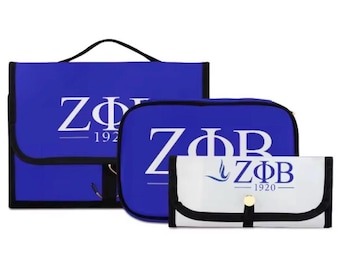 Zeta Phi Beta 3 Piece Cosmetic Bag Set | Hanging Toiletry Organizer | Travel Makeup Bag | Personalized Sorority Gift