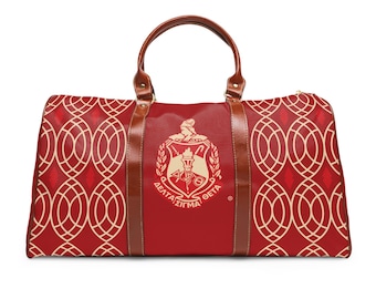 Delta Sigma Theta crest Waterproof Travel Bag | Red sorority duffel