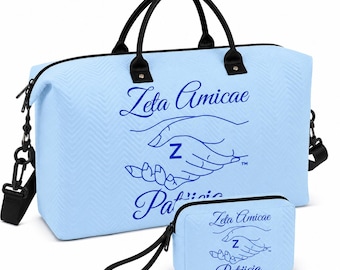 Personalized Zeta Amicae Weekender & Cosmetic Pouch Set, Light Blue