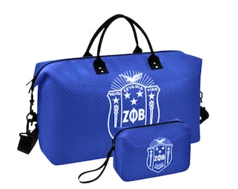 Personalized Zeta Phi Beta Weekender & Cosmetic Bag Set, Royal Blue