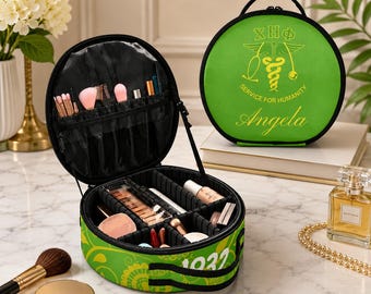 Chi Eta Phi Makeup Bag | Green & Yellow Nurse Sorority Cosmetic Case