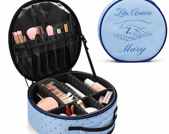 Personalized Zeta Amicae Round Makeup Bag | Custom Travel Cosmetic Organizer