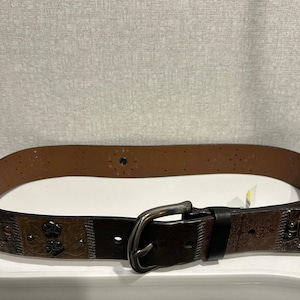 Vtg Fossil Midnight Patchwork Leather Belt NWT Y2K Boho SZ S Studded Brown Black