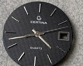 Certina 729 Watch Dial: Original Swiss Made Black Dial (27.50 mm)