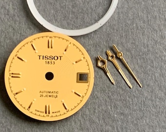 Tissot ETA 2671 Yellow Watch Dial, Hands, and Gasket - Swiss Made