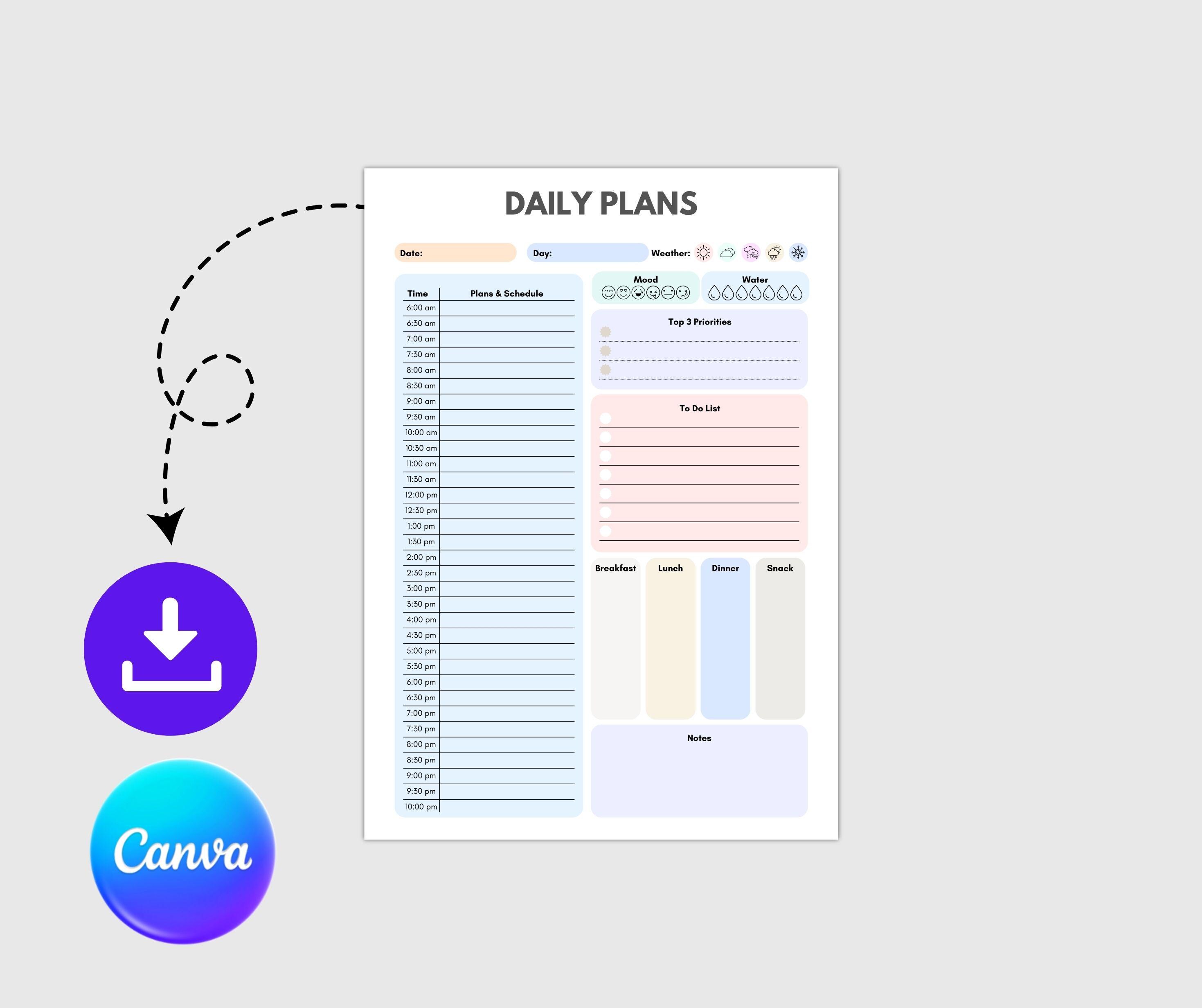 Daily Routine Planner, Goodnotes Template, Canva Editable (PDF File) - Etsy
