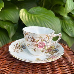 Rosina Queens Red Roses Vintage Tea Cup & Saucer | Fine Bone China | Made in England | Romantic Floral Teacup