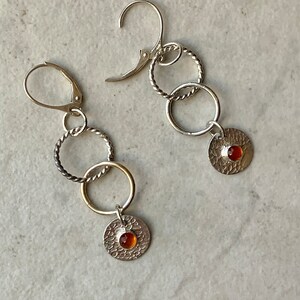 Handmade Carnelian Dangle Earrings: Textured Sterling Silver Boho Jewelry