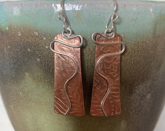 Mixed Metal Earrings,  Copper And Silver, Textured Earrings, Rustic Earrings, Mixed Metal Jewelry, Handmade Earrings, Gift for Mom