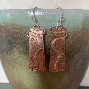 Mixed Metal Earrings,  Copper And Silver, Textured Earrings, Rustic Earrings, Mixed Metal Jewelry, Handmade Earrings, Gift for Mom