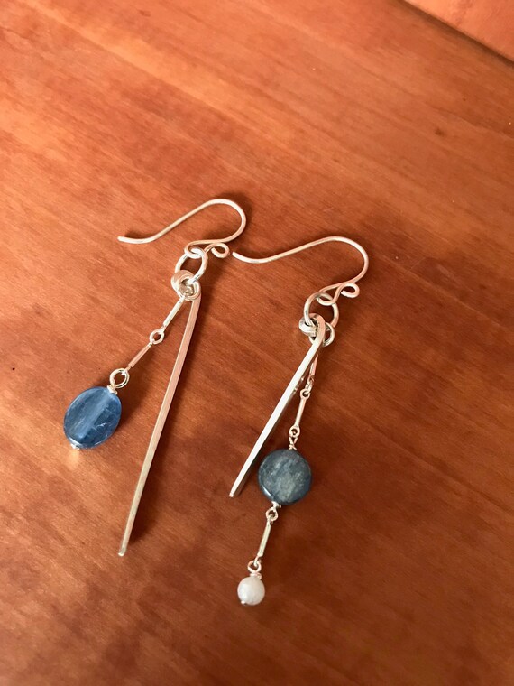 Kyanite Earrings Moonstone Earrings Kyanite Bridal Jewelry Gift for her Silver Earrings Silver Moonstone