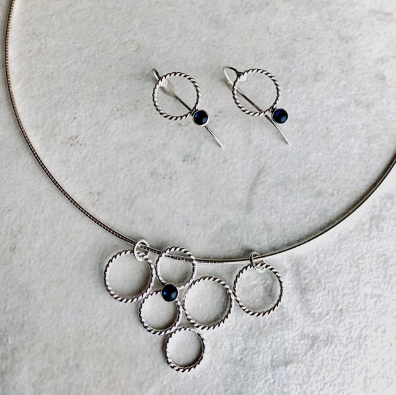 Handmade Paua Shell Necklace and Earring Set: Modern Silver Jewelry