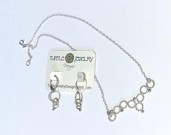 Silver Earrings Necklace Set, Handmade Silver Jewelry, Uniquely designed Gift for Her, Clean Elegance