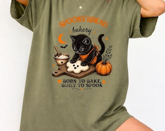 Spooky Bread Bakery Black Cat Halloween Baking Vintage Fall Shirt