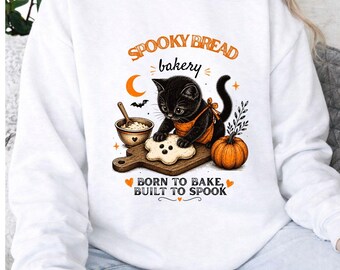 Spooky Bread Bakery Black Cat Ghost Bread Halloween Baking Sweatshirt