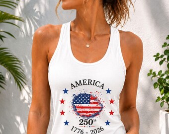 America 250th Anniversary Tank Top Patriotic USA Flag Independence Day Shirt