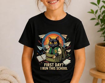 Funny First Day of School Cat Shirt for Kids Back to School