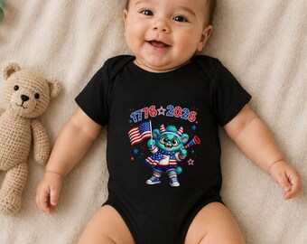 Baby Bodysuit, 1776-2026 USA Patriotic Character, 4th of July Outfit