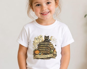 Toddler Halloween Book Club Shirt Spooky Cat Ghost Reader Tee