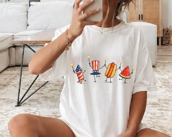 USA 250th Anniversary T-Shirt, Patriotic Firework Hotdog Watermelon Tee