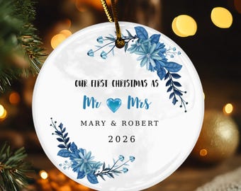 Personalized Mr and Mrs First Christmas Ornament, Newlywed Keepsake Gift