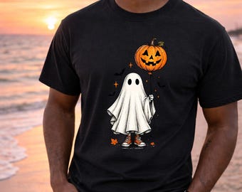Ghost Holding Jack O Lantern Balloon Halloween Shirt – Vintage Fall Apparel