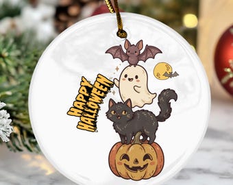 Halloween Cat Pumpkin Ghost Bat Ornament, Spooky Christmas Tree Decor