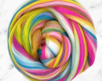 Fluorescent Neon Unicorn Colour Roving - Merino 23 micron - 50 grams (1.75oz)