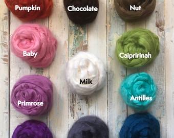 Tussah Silk Roving - 11 colours available