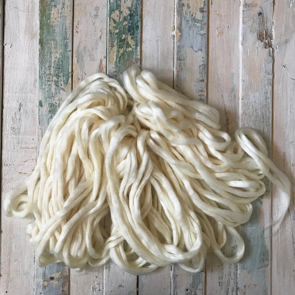 Merino/Silk Pencil Roving - Fine Merino/Mulberry silk - Undyed